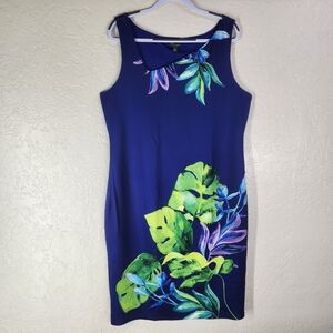 BOLD ELEMENTS Sleeveless Retro Blue Pure Jungle Leaf Print Dress XXL